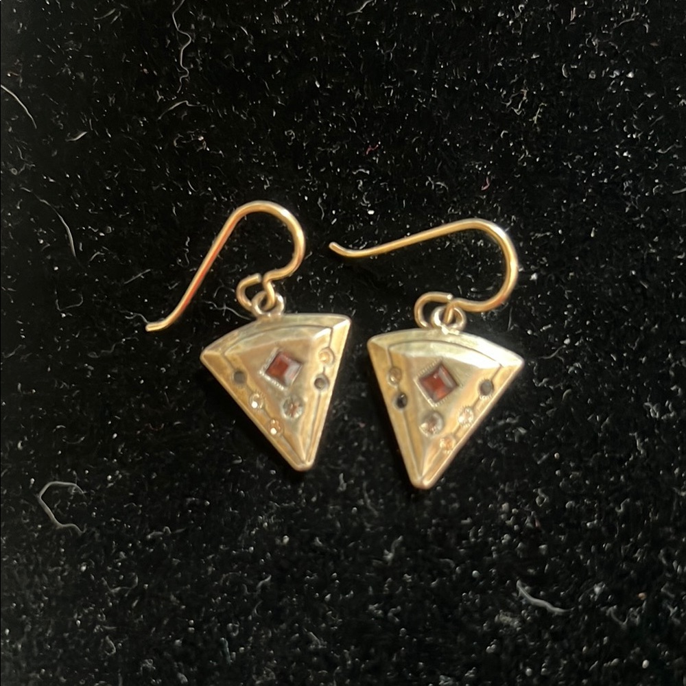 Elegant Gold and Red Triangle Earrings